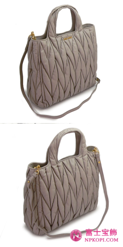 MIUMIU ミュウミュウ 2WAY ショルダーバッグ レディース ギャザー レザー グレイッシュベージュ RN0754 MATELASSE POMICE